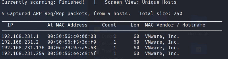 netdiscover results