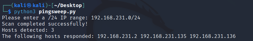 ping sweep results